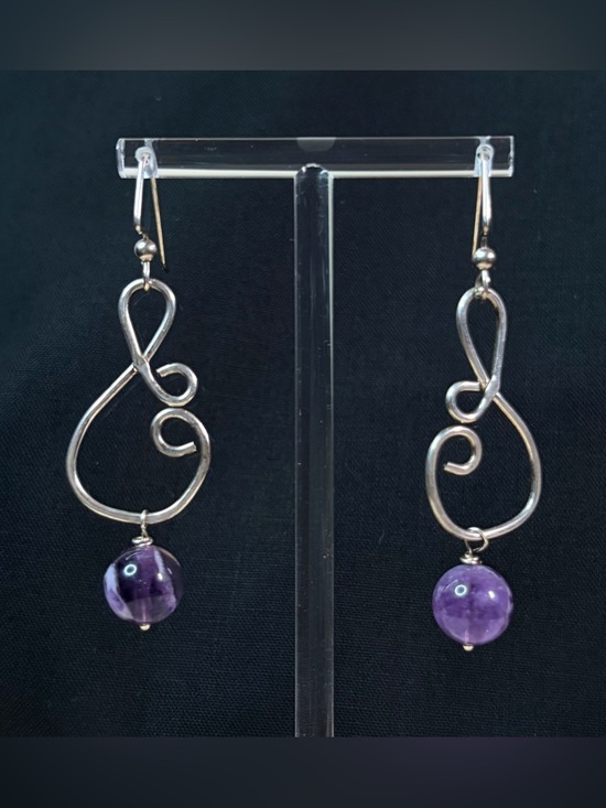 Hand Crafted Jewelry - Sterling Silver Amethyst Artisan Hand Crafted Dangle Earrings